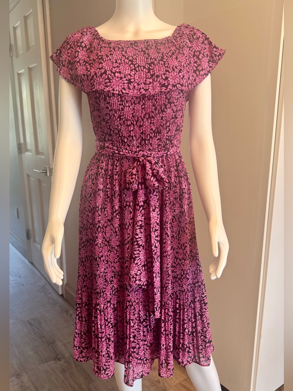 Michael Kors Black Dress with Pink Floral Trim size Small